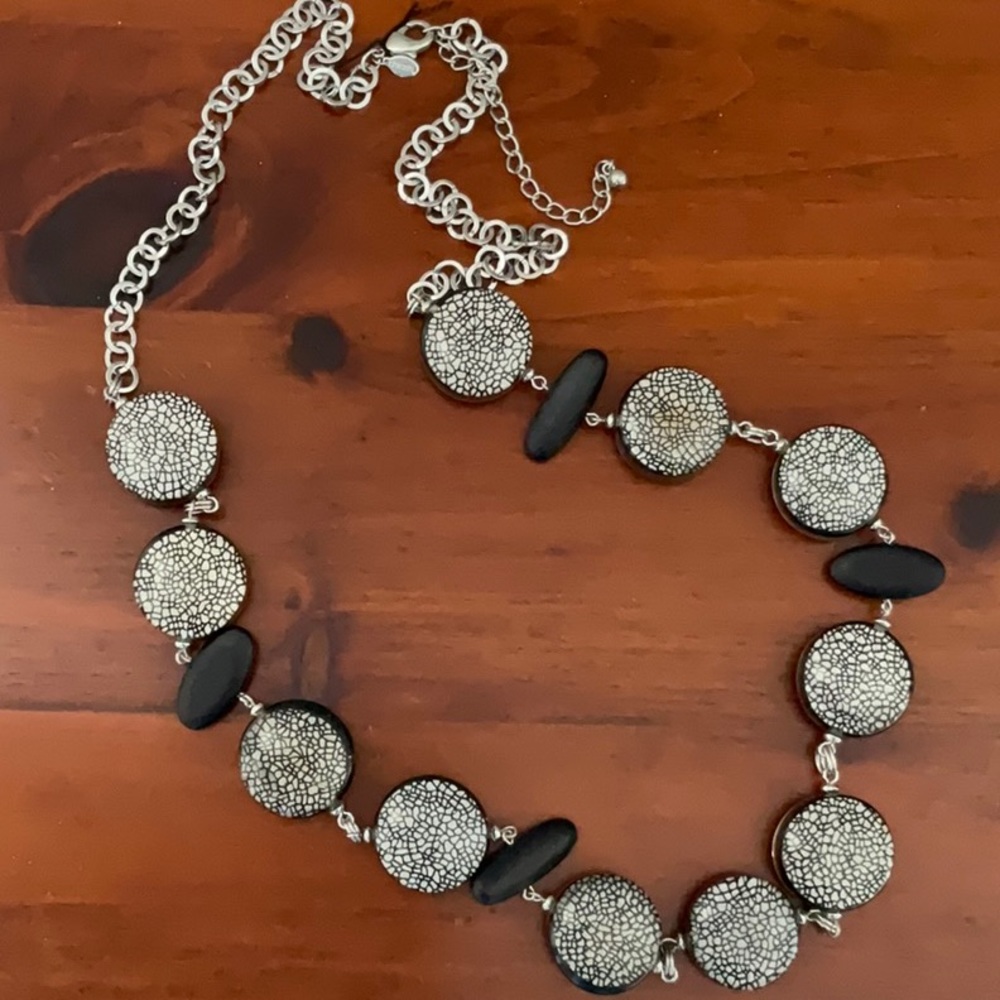 Chico’s Silver Toned Kezya Long Statement Necklace Artisan Modern Southwestern